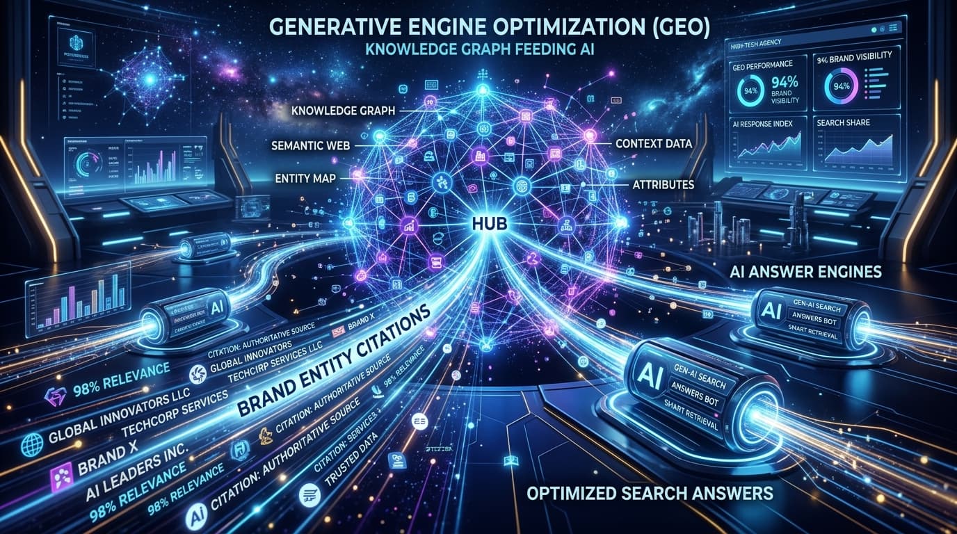 Generative Engine Optimization GEO knowledge graph feeding brand entity citations into AI answer engines